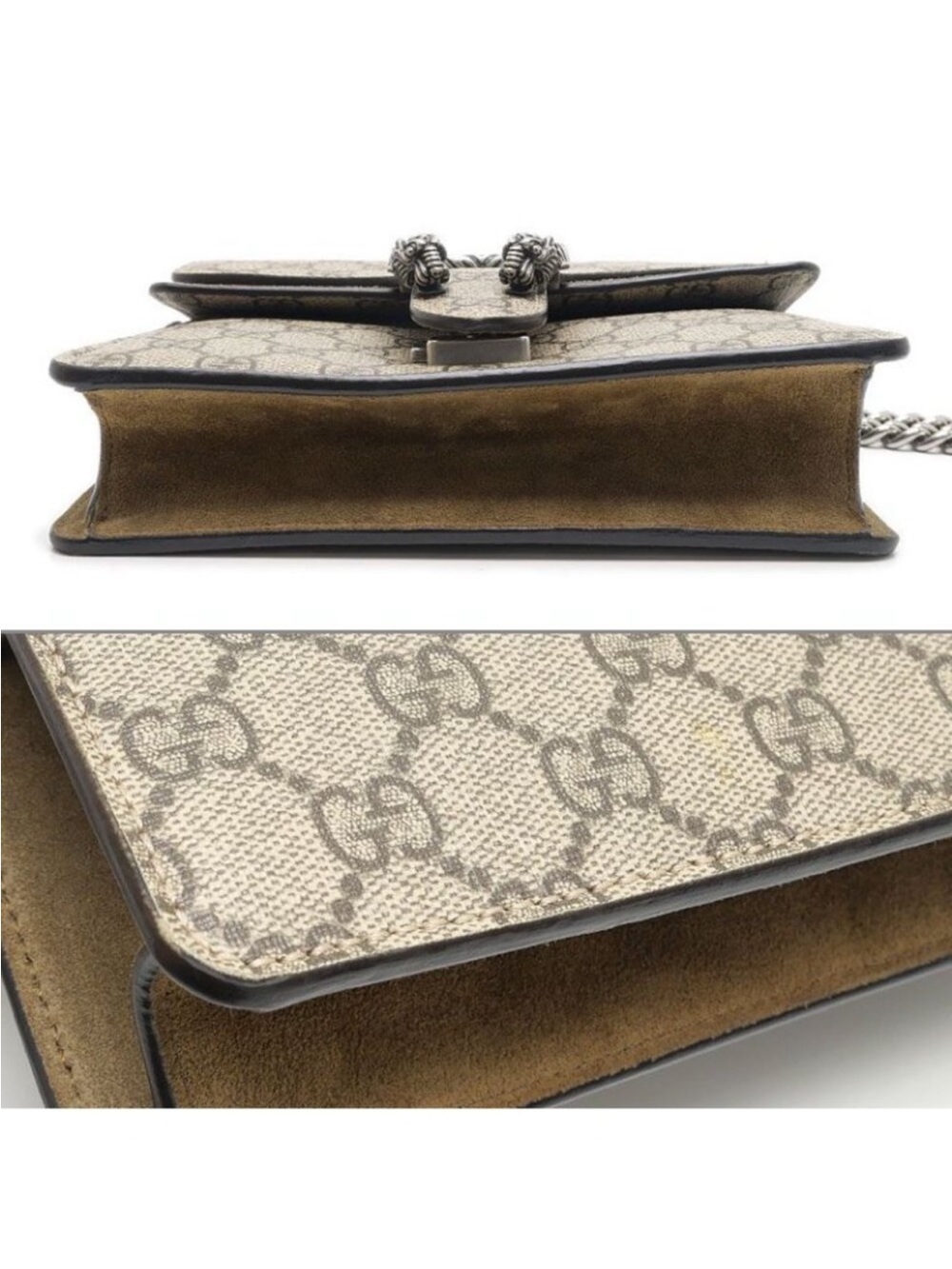 Gucci Beige GG Small Dionysus Suede Trim Shoulder Bag
